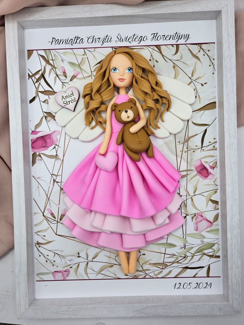 prezent na chrzest dla dziewczynki, aniołek stróż w ramce
