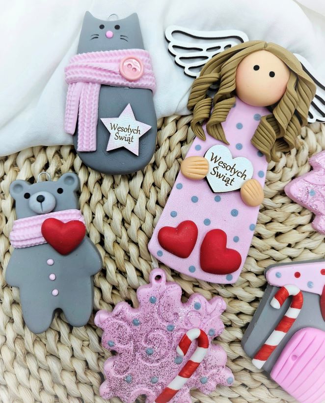 rozowe-ozdoby-na-choinke-dla-dziewczynki-kotek-aniolek-miś-recznie-robione