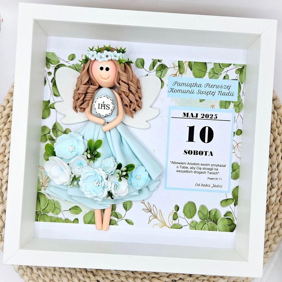 Aniołek w ramce. Prezent na komunię.